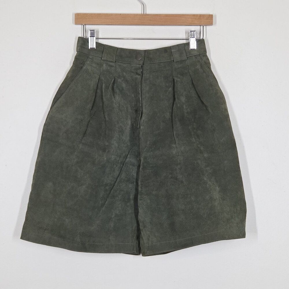 Vtg 90s Forenza Leather Suede Green Mom Shorts 10 Forest Boho Grunge Festival